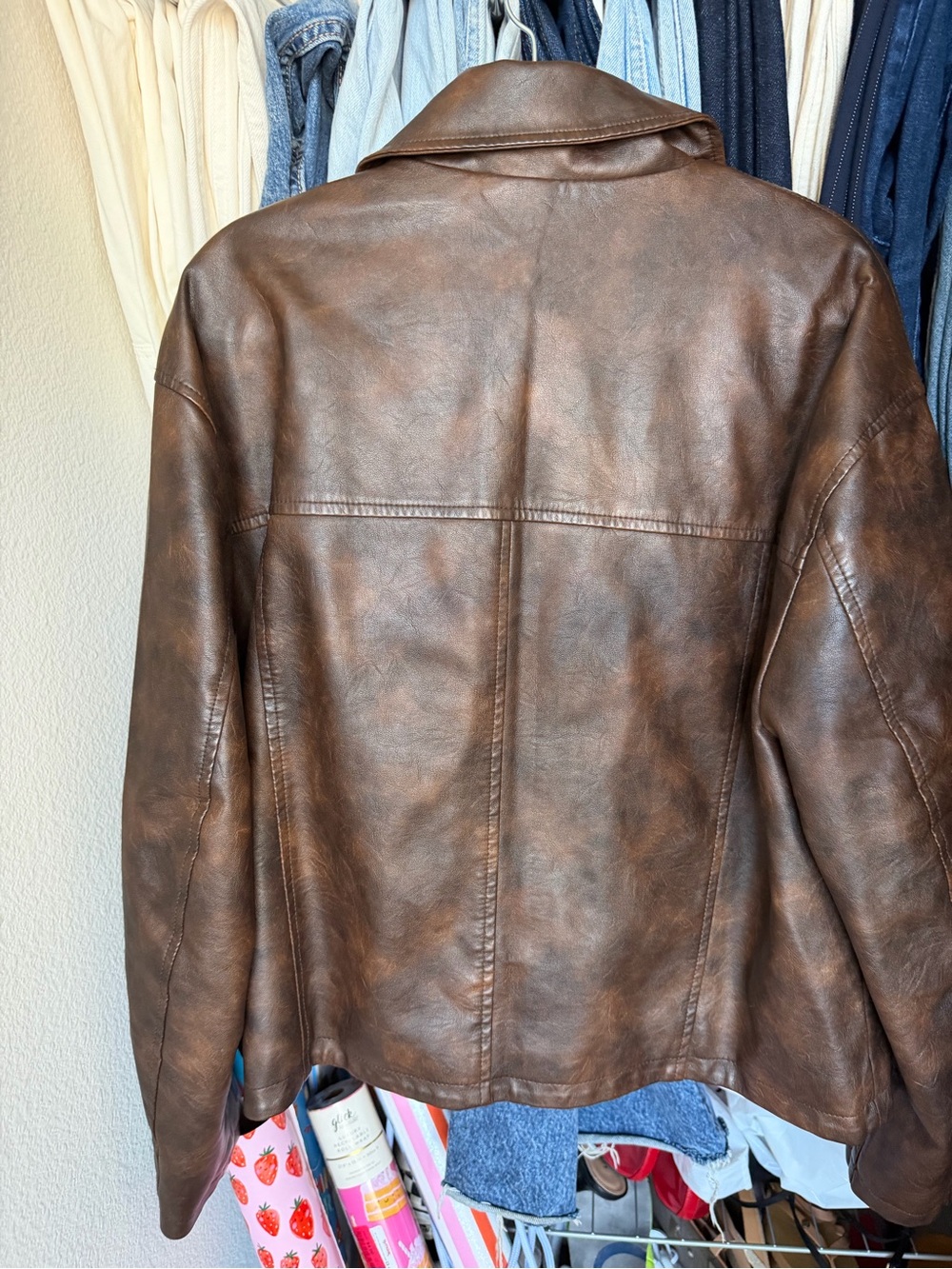 BDG Brown Leather Zip Jacket - Picture 2 of 3